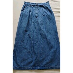 Vtg Willowbend Skirt Women's 6/8 Jean Denim Pleated Midi Pockets EUC